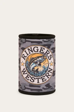 Outlet Ringers Western Buckin Barra Stubby Cooler - Black Camo