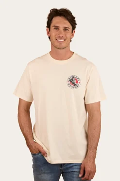 Outlet Ringers Western Bucking Bull Mens Loose Fit T-Shirt - Off White