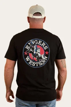 Hot Ringers Western Bucking Bull Mens Loose Fit T-Shirt - Black