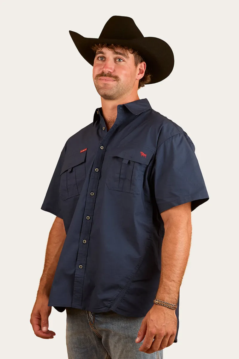 New Ringers Western Bulgarra Mens Ripstop Full Button Work Shirt - Dark Navy