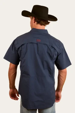 New Ringers Western Bulgarra Mens Ripstop Full Button Work Shirt - Dark Navy
