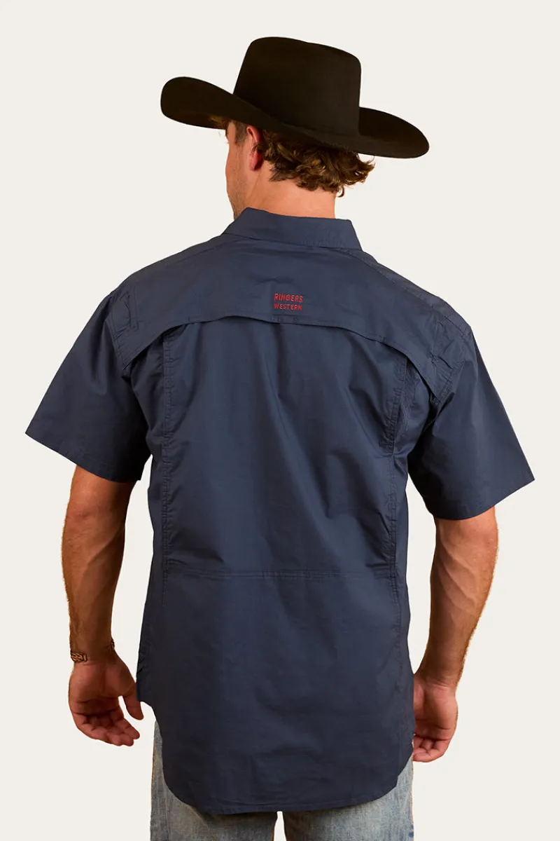 New Ringers Western Bulgarra Mens Ripstop Full Button Work Shirt - Dark Navy