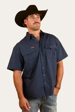 New Ringers Western Bulgarra Mens Ripstop Full Button Work Shirt - Dark Navy