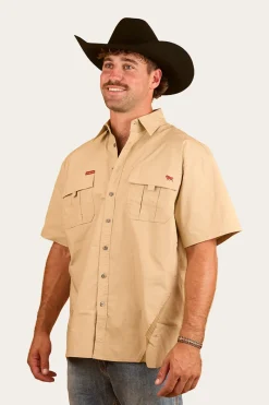 Discount Ringers Western Bulgarra Mens Ripstop Full Button Work Shirt - Camel