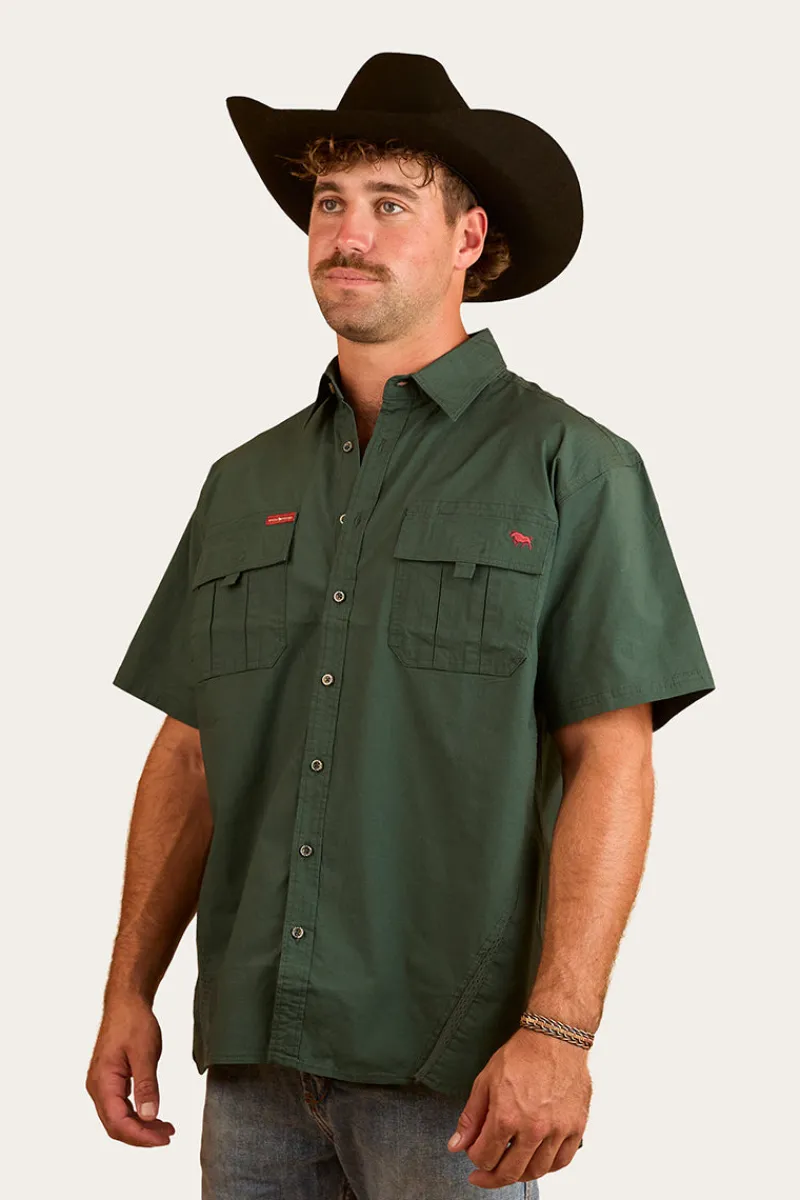 Sale Ringers Western Bulgarra Mens Ripstop Full Button Work Shirt - Forest Green