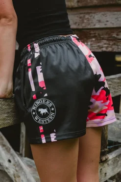 Clearance Ringers Western Camo Footy Shorts - Charcoal / Pink Camo
