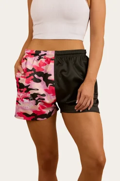 Clearance Ringers Western Camo Footy Shorts - Charcoal / Pink Camo