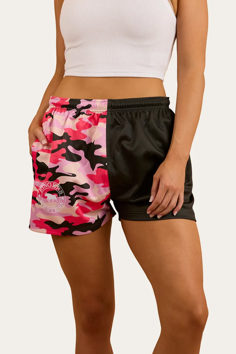 Clearance Ringers Western Camo Footy Shorts - Charcoal / Pink Camo