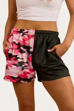 Clearance Ringers Western Camo Footy Shorts - Charcoal / Pink Camo