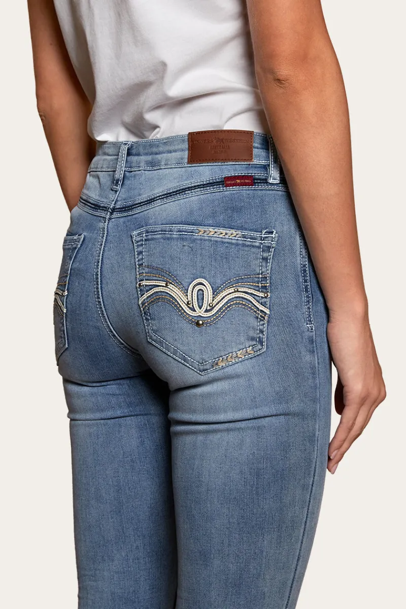 Sale Ringers Western Caroline Rodeo Womens Mid-Rise Bootleg Jeans - Light Blue