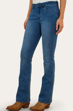Hot Ringers Western Caroline Rodeo Womens Mid-Rise Bootleg Jeans - Vintage Blue Wash
