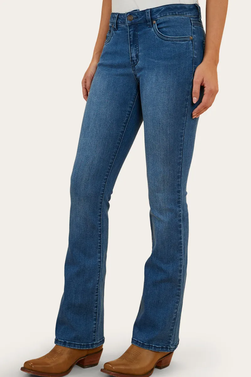 Hot Ringers Western Caroline Rodeo Womens Mid-Rise Bootleg Jeans - Vintage Blue Wash
