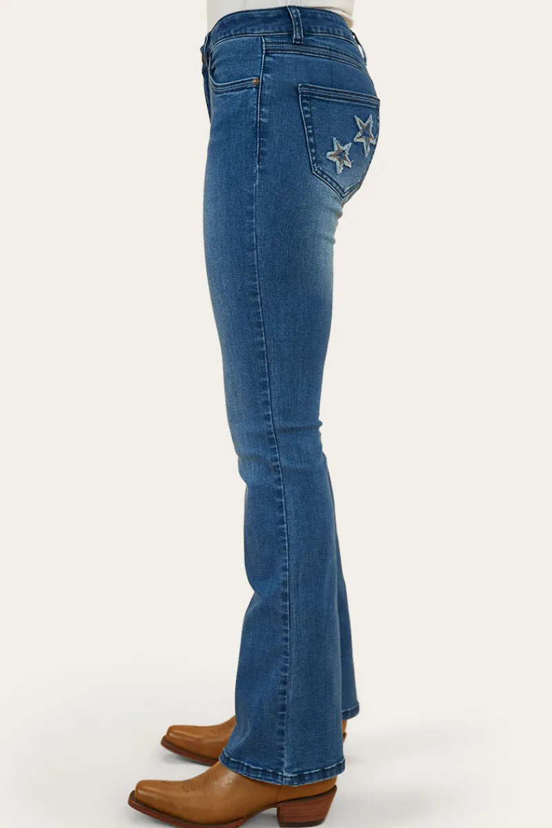 Hot Ringers Western Caroline Rodeo Womens Mid-Rise Bootleg Jeans - Vintage Blue Wash
