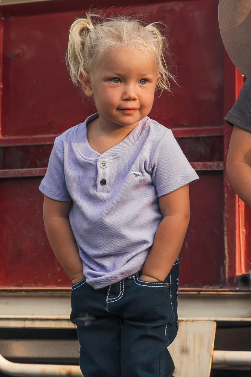 New Ringers Western Casey Kids Rib Henley Top - Violet
