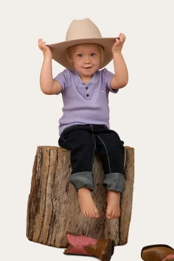 New Ringers Western Casey Kids Rib Henley Top - Violet