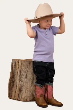 New Ringers Western Casey Kids Rib Henley Top - Violet