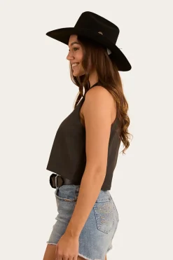 Discount Ringers Western Chasing Cowboys Womens Crop Muscle Tank - Charcoal