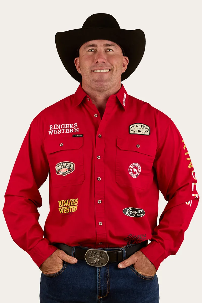 Discount Ringers Western Chute Boss Mens Full Button Work Shirt - Dark Red