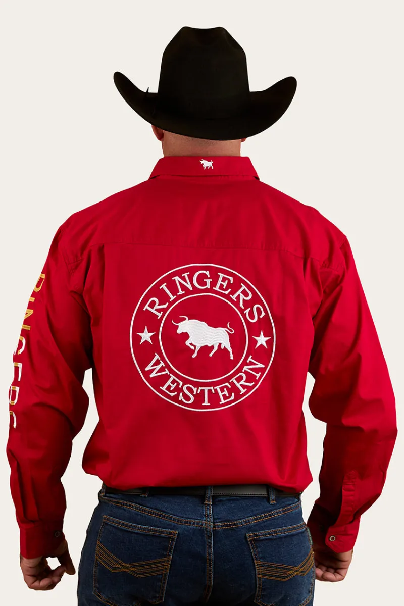 Discount Ringers Western Chute Boss Mens Full Button Work Shirt - Dark Red
