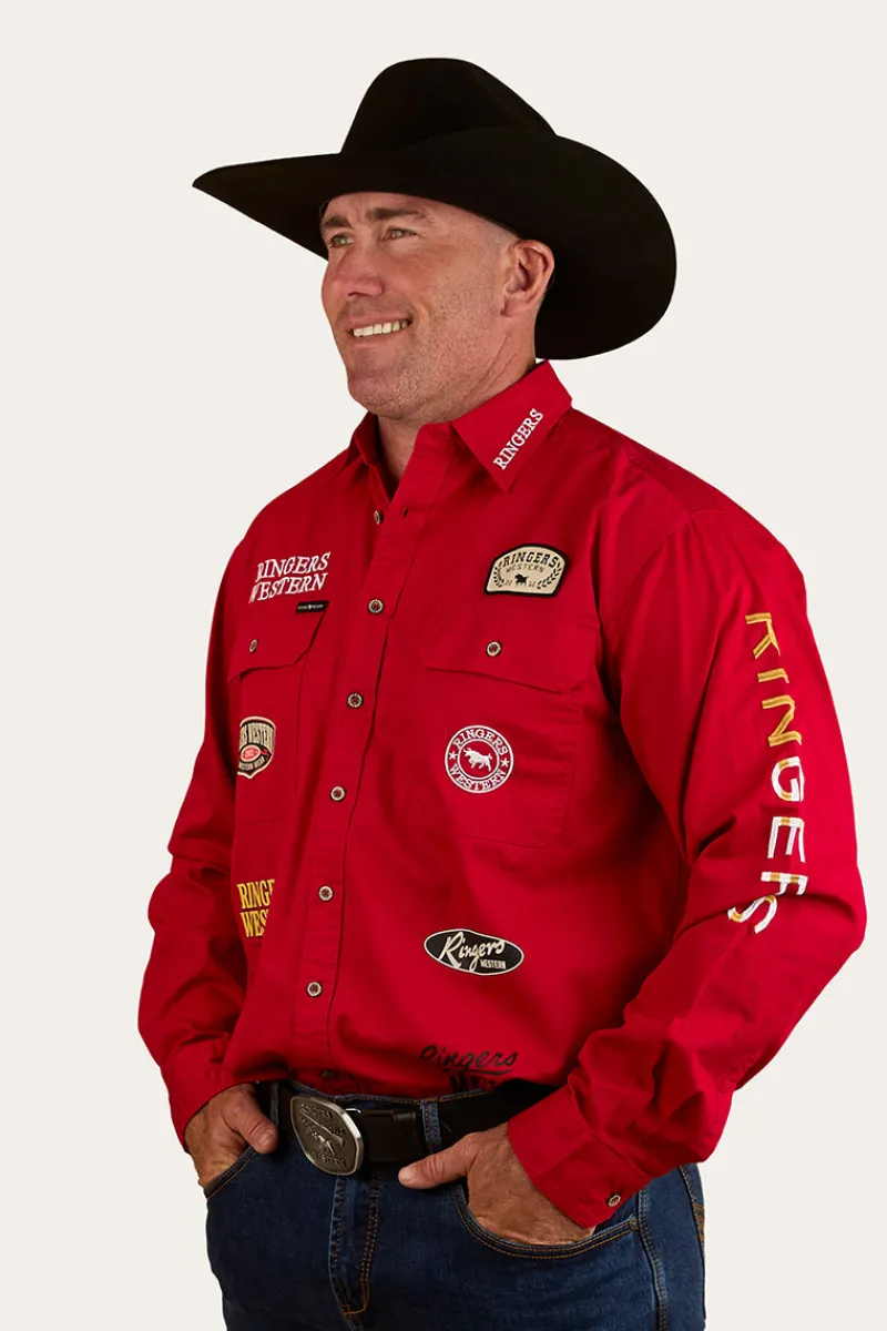 Discount Ringers Western Chute Boss Mens Full Button Work Shirt - Dark Red