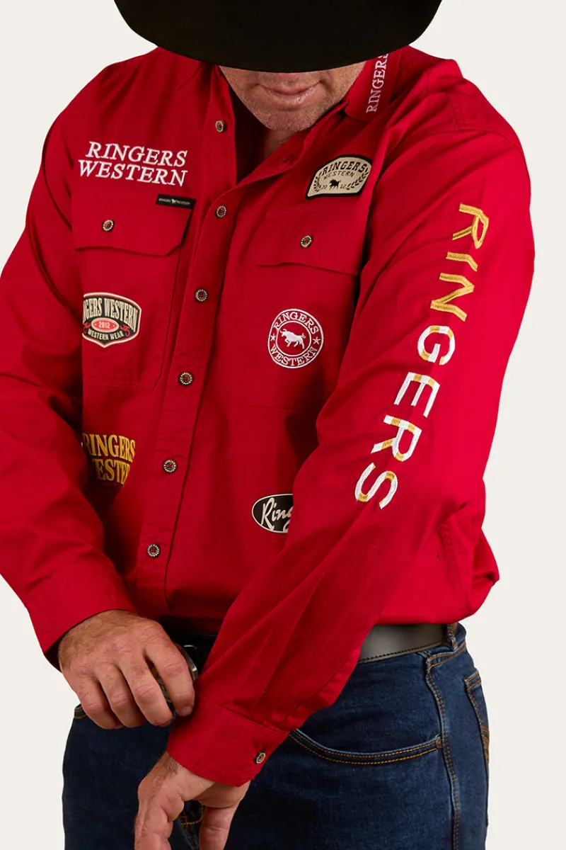 Discount Ringers Western Chute Boss Mens Full Button Work Shirt - Dark Red