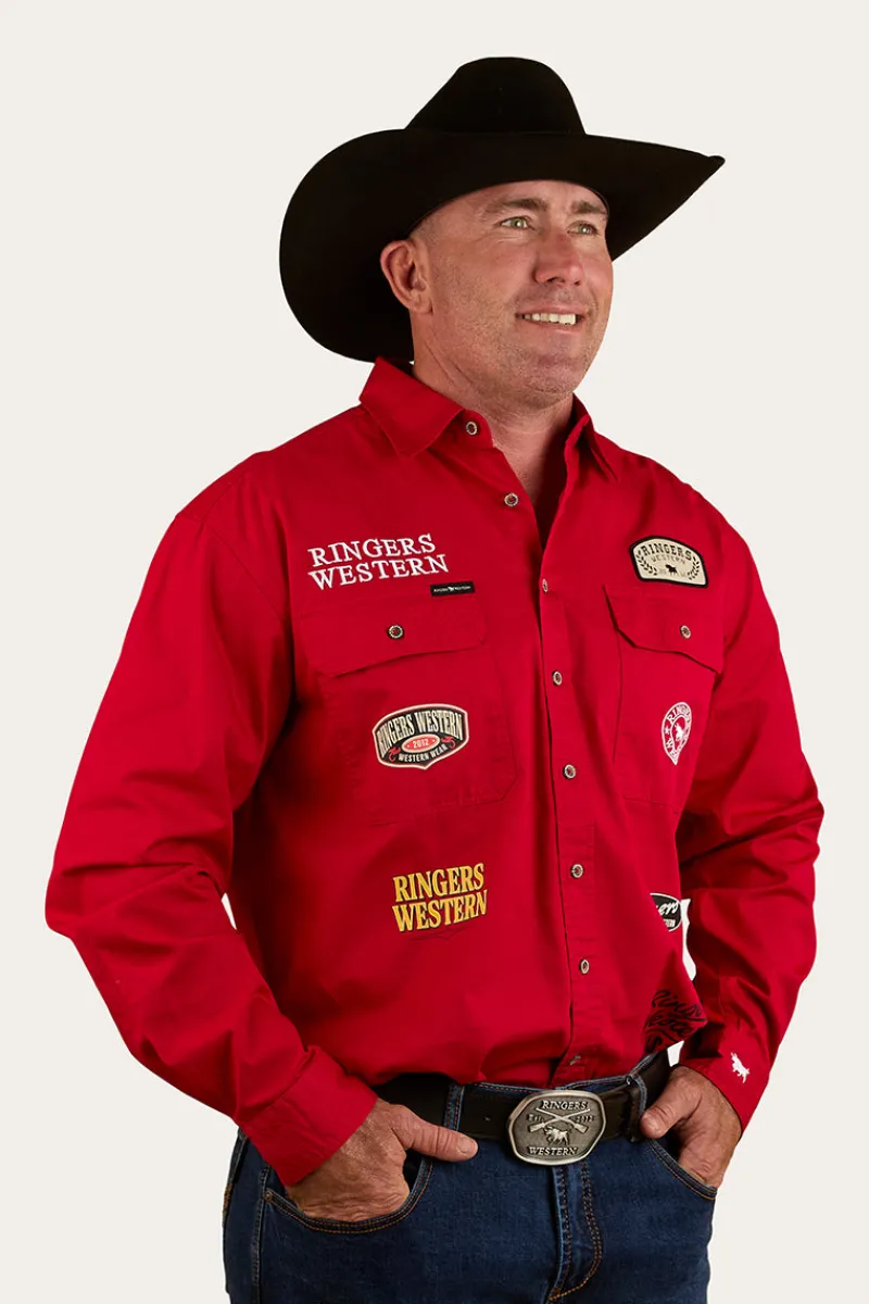 Discount Ringers Western Chute Boss Mens Full Button Work Shirt - Dark Red