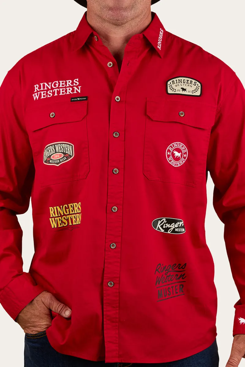 Discount Ringers Western Chute Boss Mens Full Button Work Shirt - Dark Red