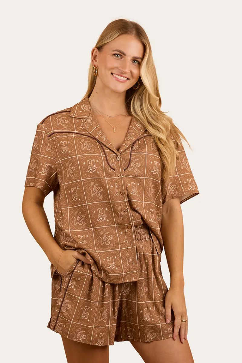 Hot Ringers Western Cody Womens Shirt - Almond