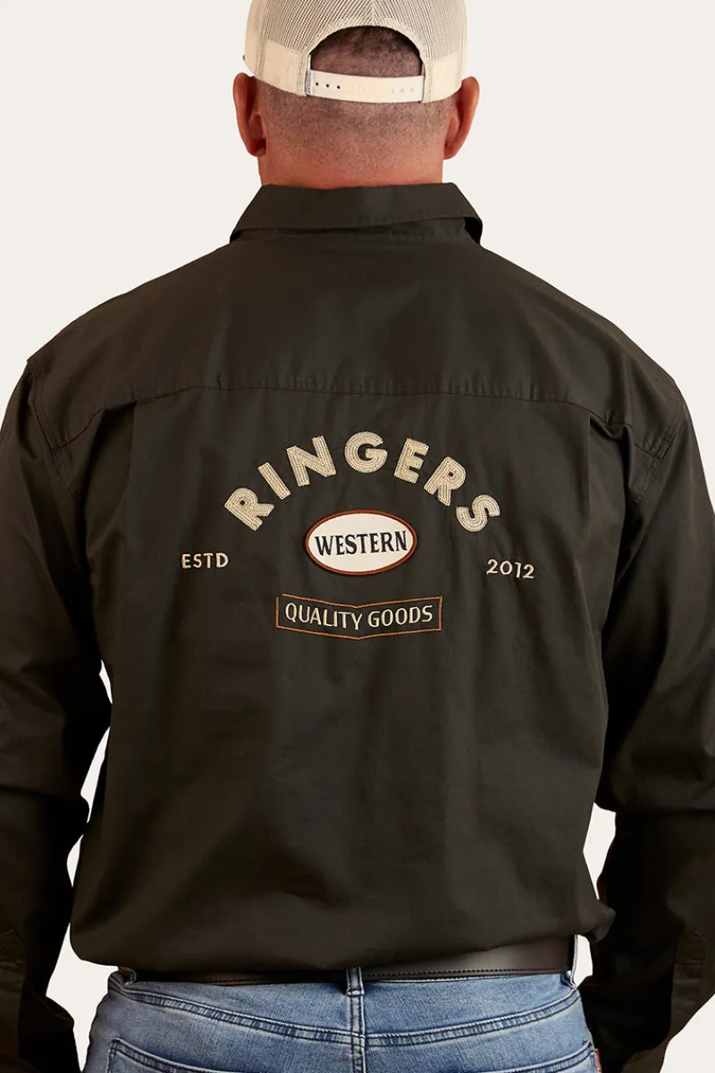 Clearance Ringers Western Condor Mens Half Button Work Shirt - Charcoal