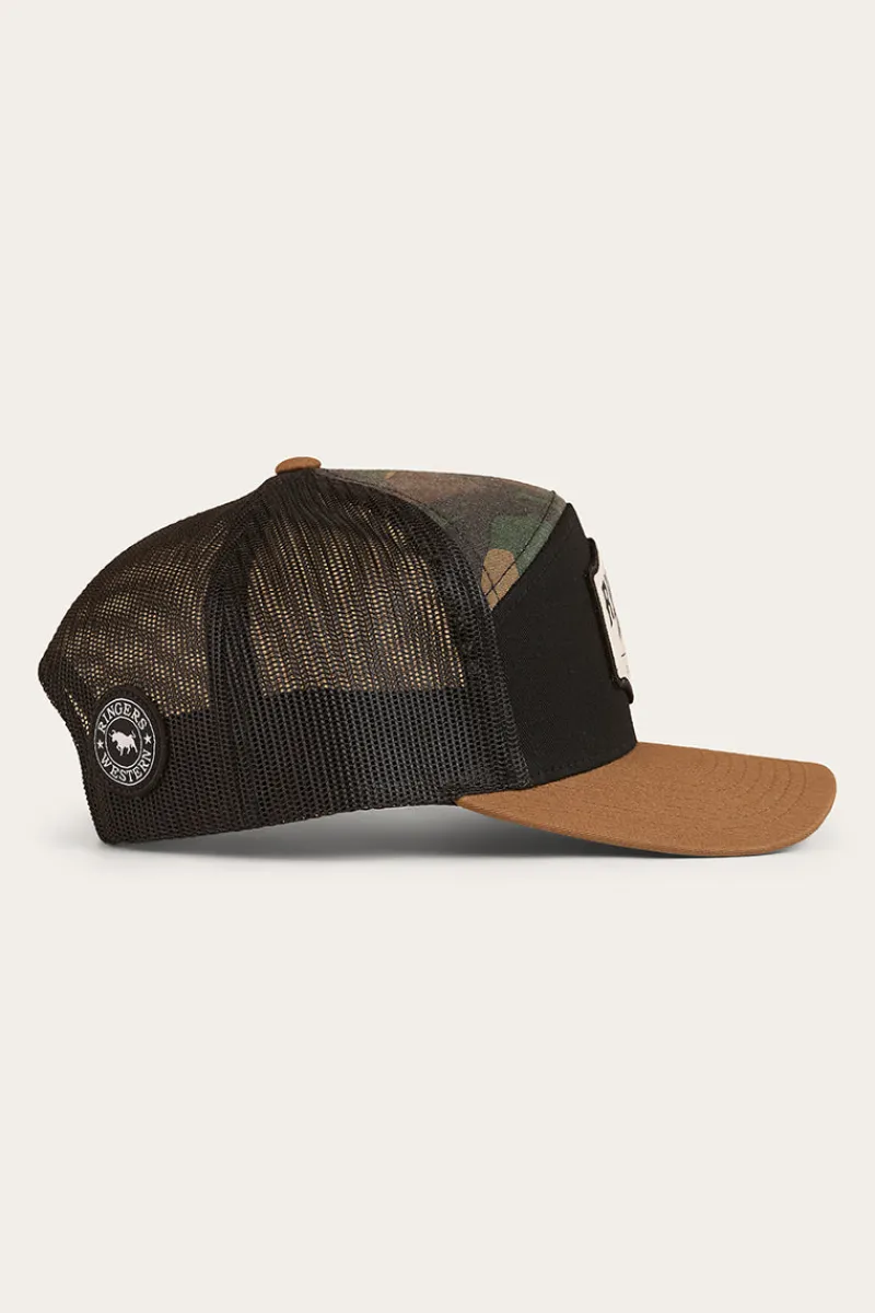 Clearance Ringers Western Country Club 7 Panel Cap - Black / Camo