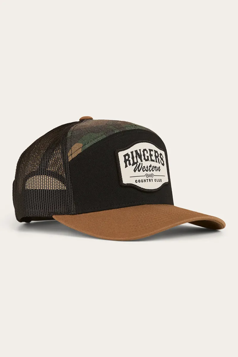 Clearance Ringers Western Country Club 7 Panel Cap - Black / Camo