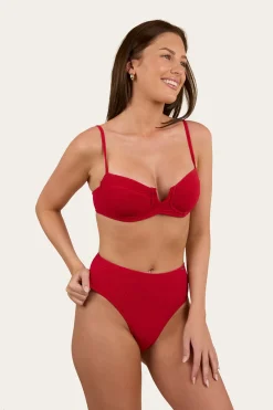 Discount Ringers Western Country Sunset Textured High Waist Bikini Bottom - Red
