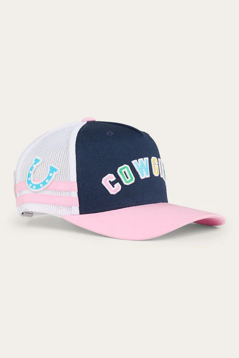 New Ringers Western Cowgirl Kids Trucker Cap - Navy/Pastel Pink
