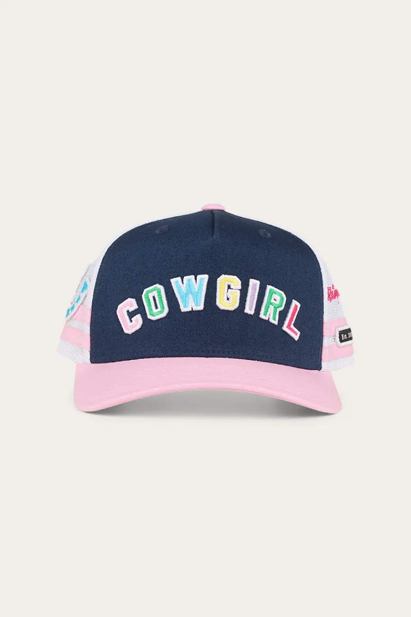 New Ringers Western Cowgirl Kids Trucker Cap - Navy/Pastel Pink