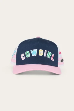 New Ringers Western Cowgirl Kids Trucker Cap - Navy/Pastel Pink