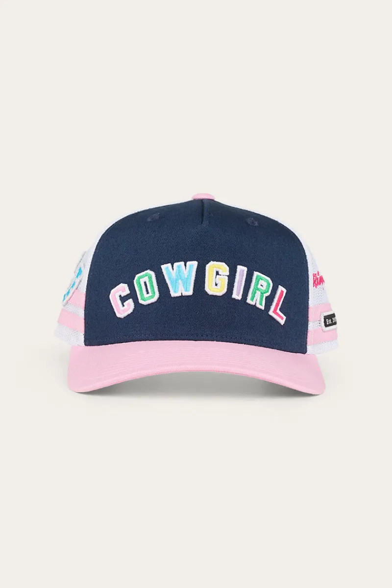 New Ringers Western Cowgirl Kids Trucker Cap - Navy/Pastel Pink
