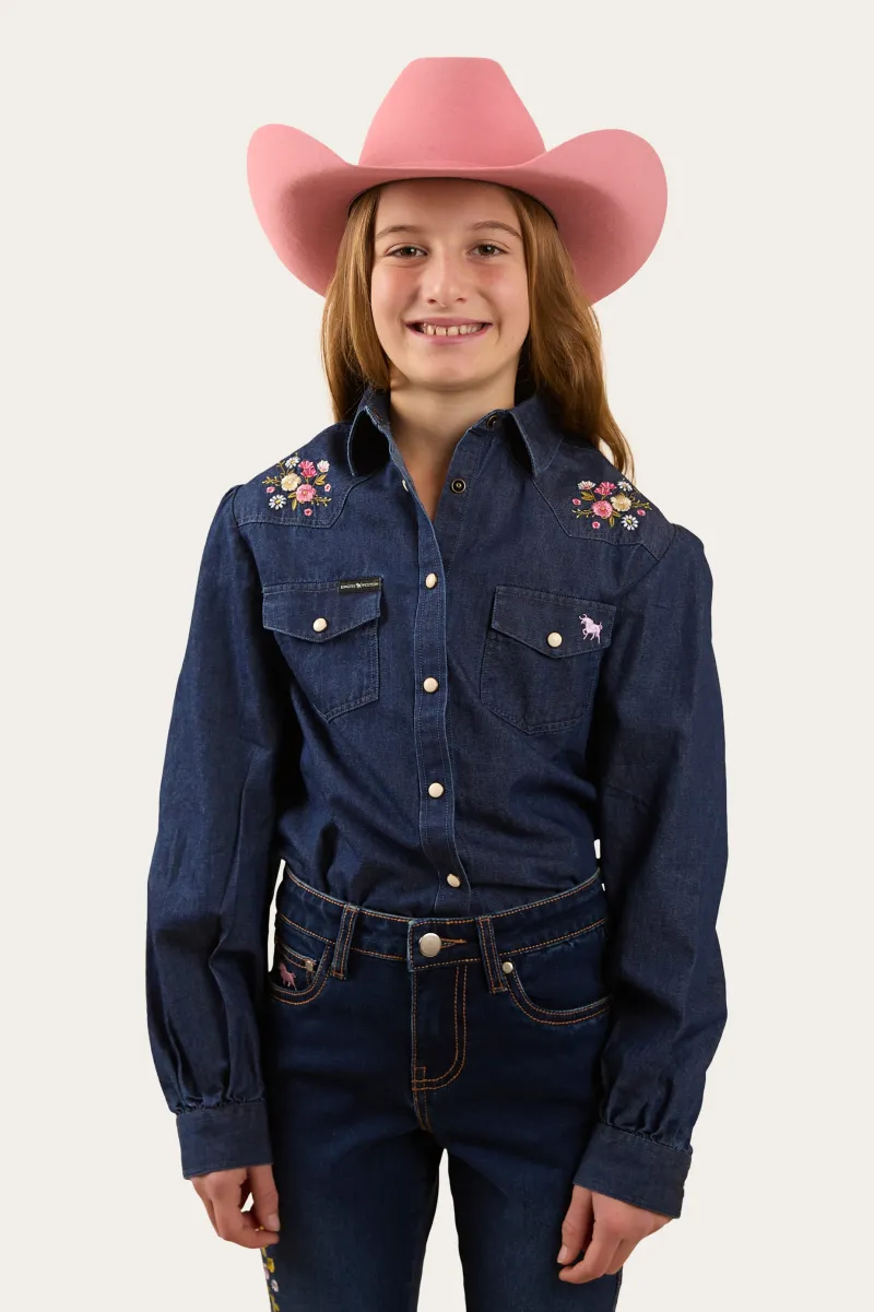 Best Ringers Western Dahlia Kids Denim Western Shirt - Classic Blue