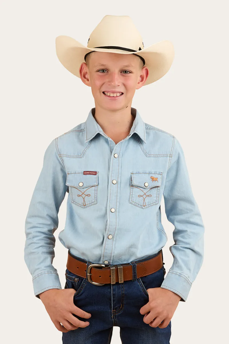 Best Ringers Western Darby Kids Denim Western Shirt - Vintage Light Blue