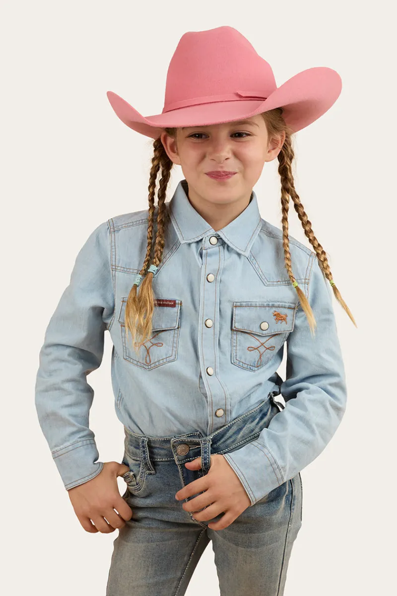 Best Ringers Western Darby Kids Denim Western Shirt - Vintage Light Blue