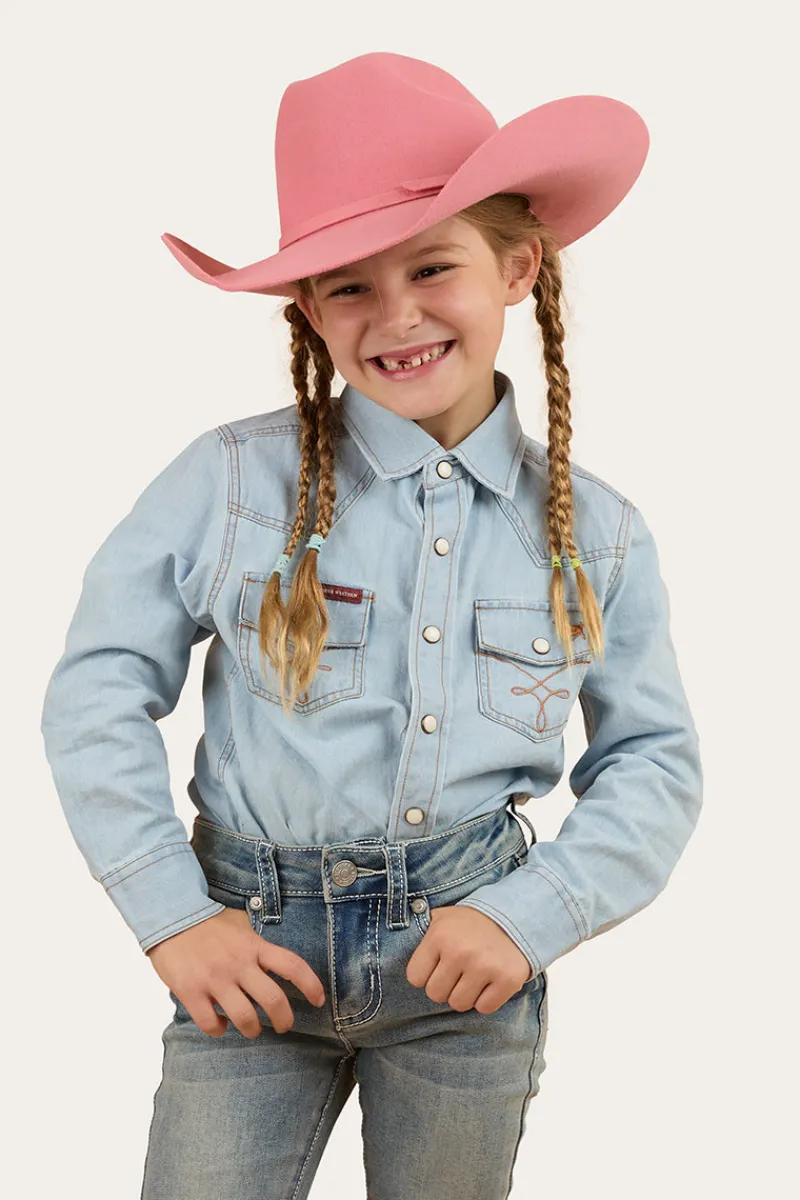 Best Ringers Western Darby Kids Denim Western Shirt - Vintage Light Blue