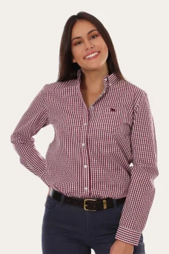Clearance Ringers Western Davidson Womens Gingham Dress Shirt - Burgundy