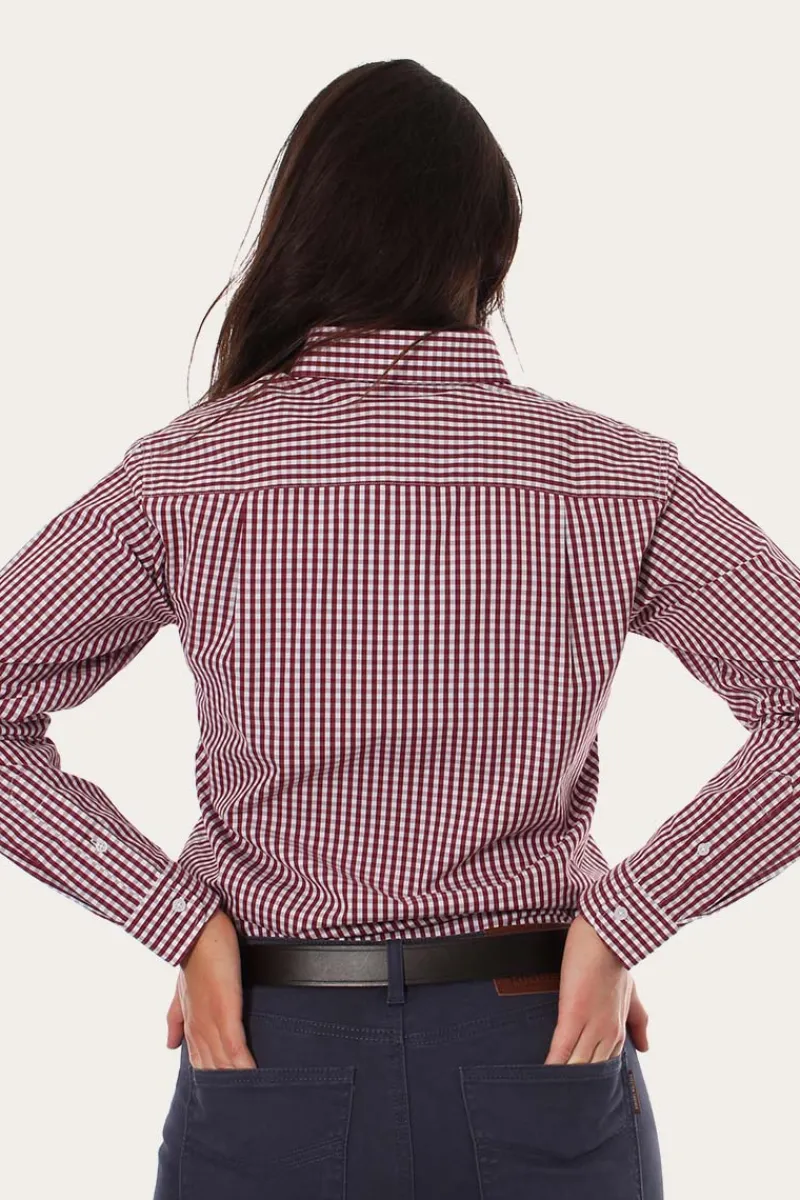 Clearance Ringers Western Davidson Womens Gingham Dress Shirt - Burgundy