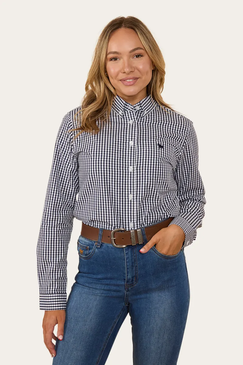 Clearance Ringers Western Davidson Womens Gingham Dress Shirt - Navy