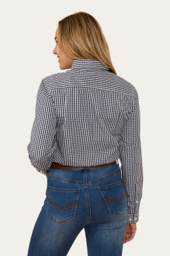 Clearance Ringers Western Davidson Womens Gingham Dress Shirt - Navy
