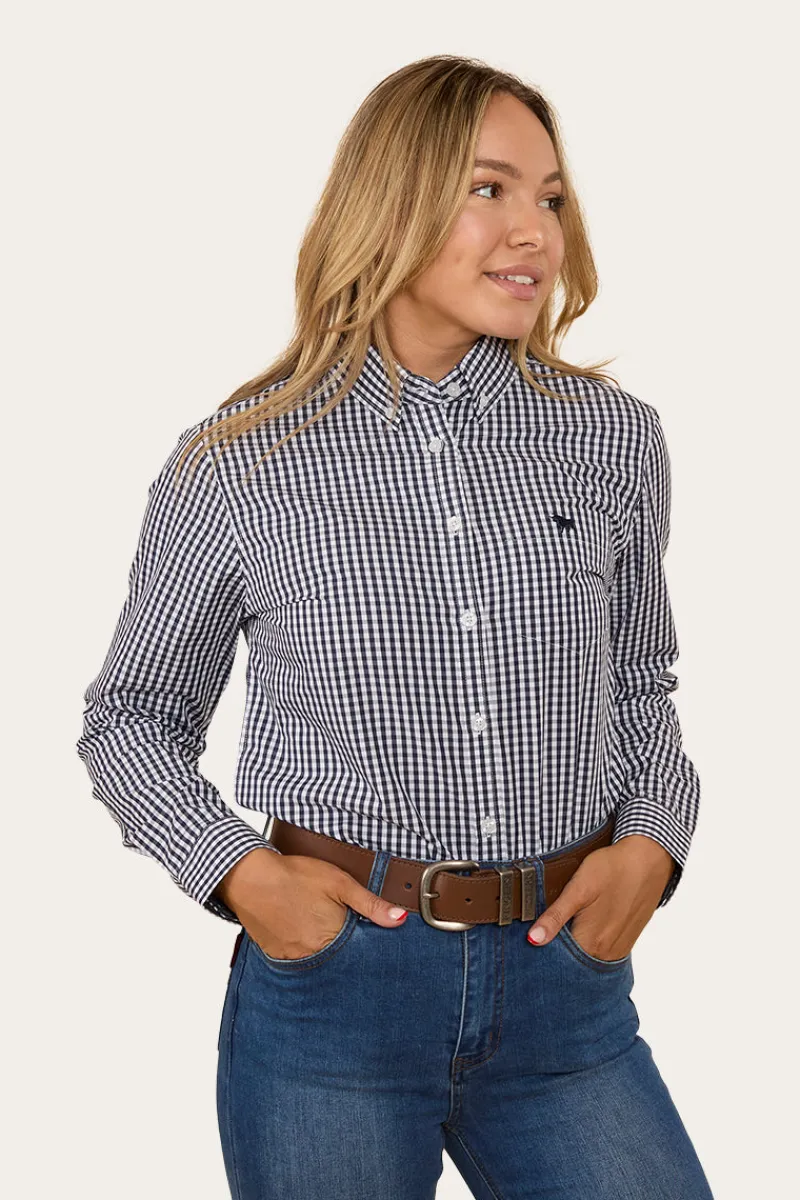 Clearance Ringers Western Davidson Womens Gingham Dress Shirt - Navy