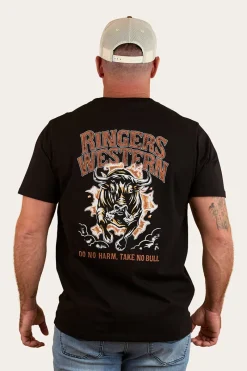New Ringers Western Do No Harm Take No Bull Mens Loose Fit T-Shirt - Black