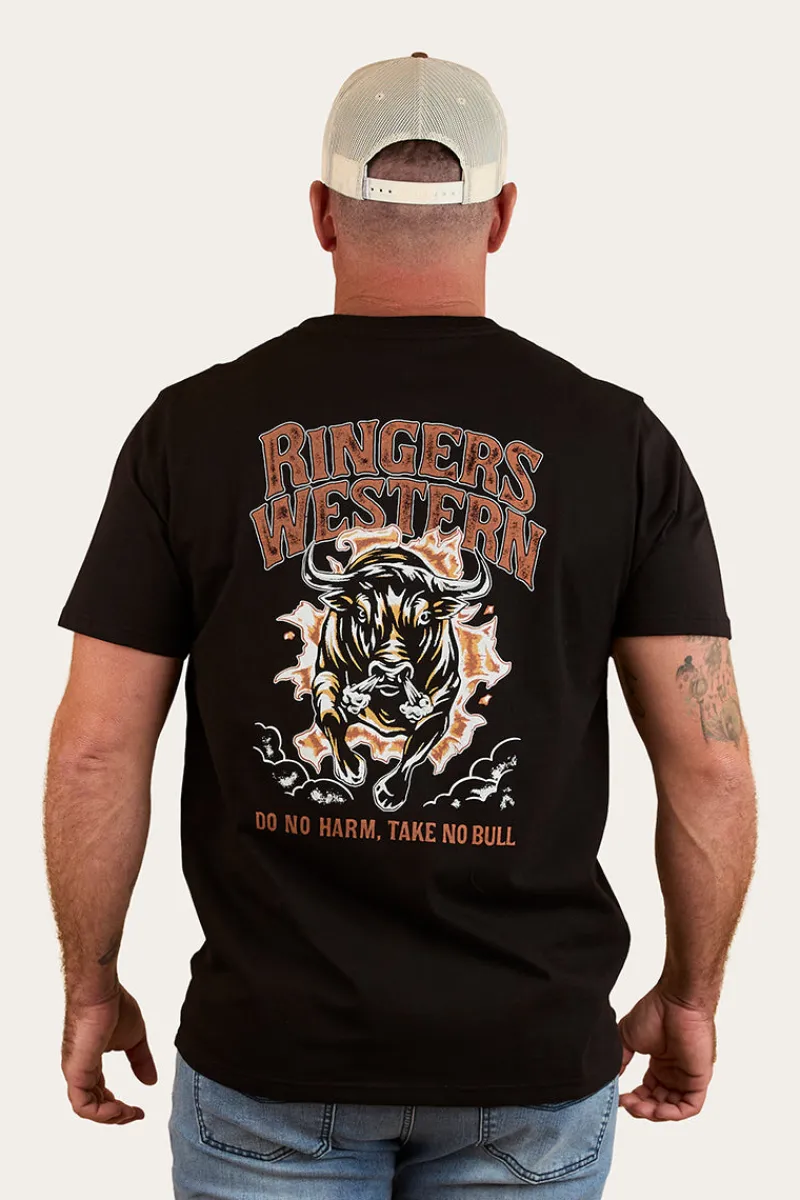 New Ringers Western Do No Harm Take No Bull Mens Loose Fit T-Shirt - Black
