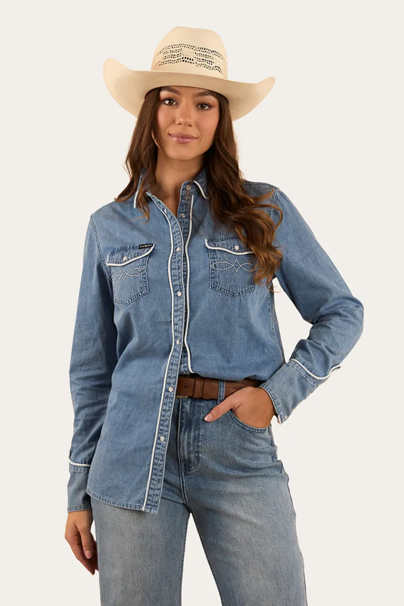 Clearance Ringers Western Eddie Womens Western Shirt - Light Wash Blue
