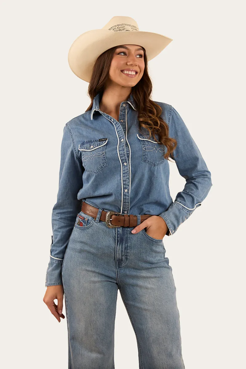 Clearance Ringers Western Eddie Womens Western Shirt - Light Wash Blue