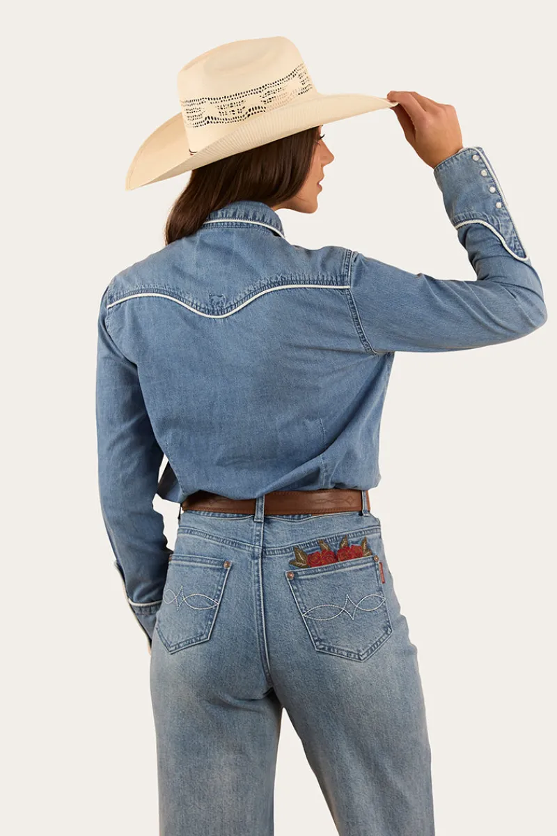 Clearance Ringers Western Eddie Womens Western Shirt - Light Wash Blue